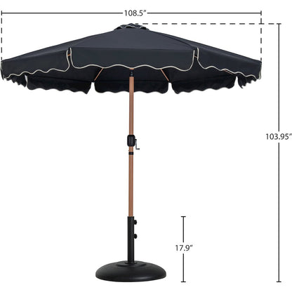 Amalfi Black With Cream Piping / Matte Black Metal Patio Umbrella with Base Sets