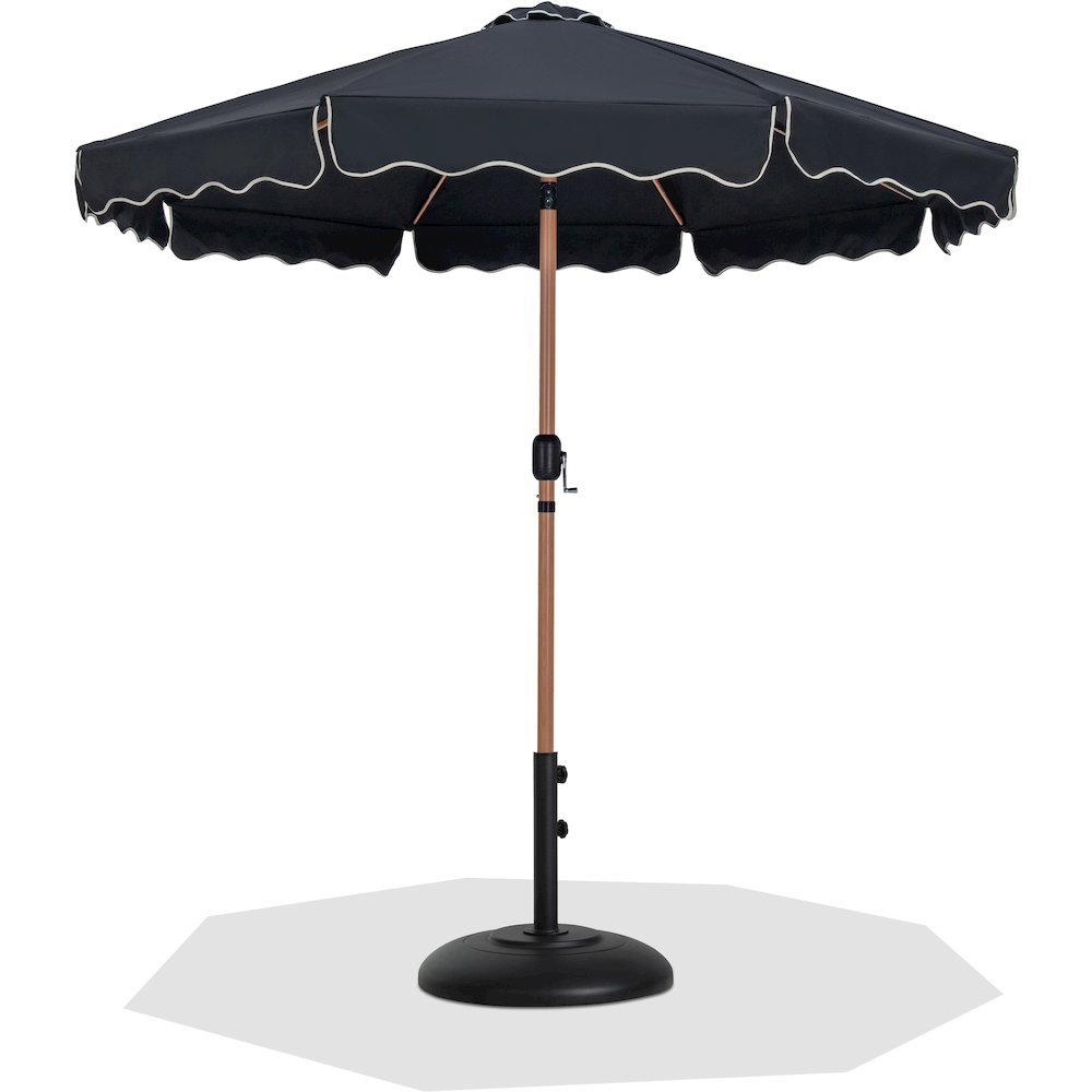 Amalfi Black With Cream Piping / Matte Black Metal Patio Umbrella with Base Sets