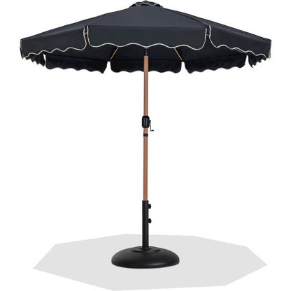 Amalfi Black With Cream Piping / Matte Black Metal Patio Umbrella with Base Sets