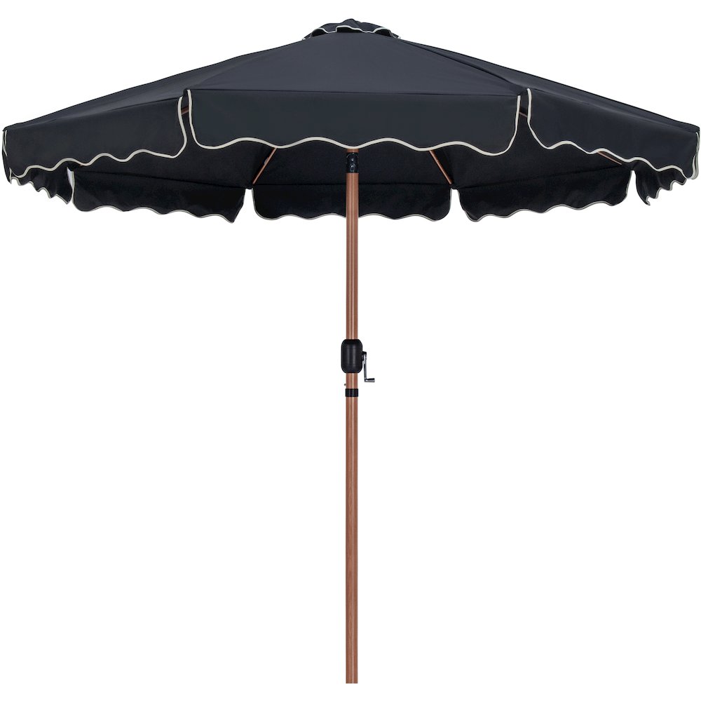 Amalfi Black With Cream Piping / Matte Black Metal Patio Umbrella with Base Sets