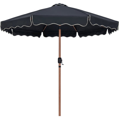 Amalfi Black With Cream Piping / Matte Black Metal Patio Umbrella with Base Sets