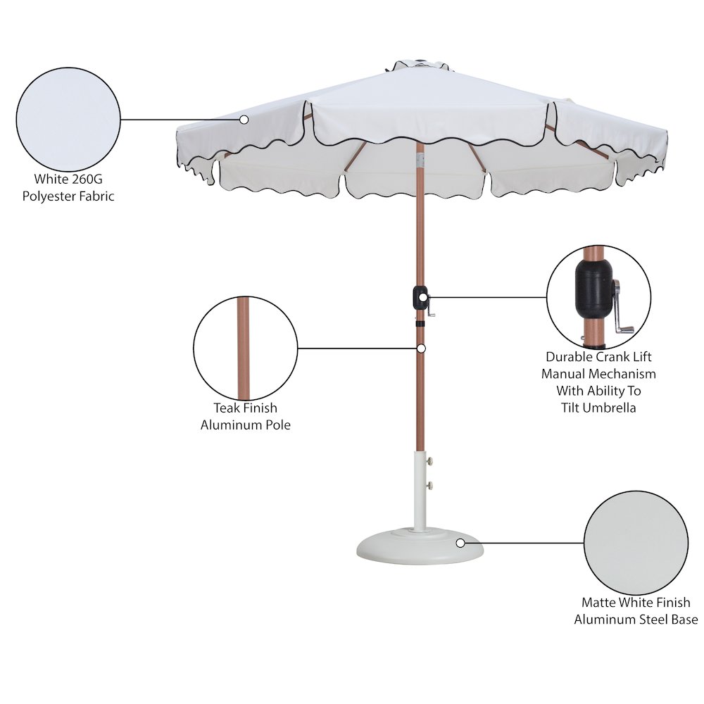 Amalfi White With Black Piping / Matte White Metal Patio Umbrella with Base Sets