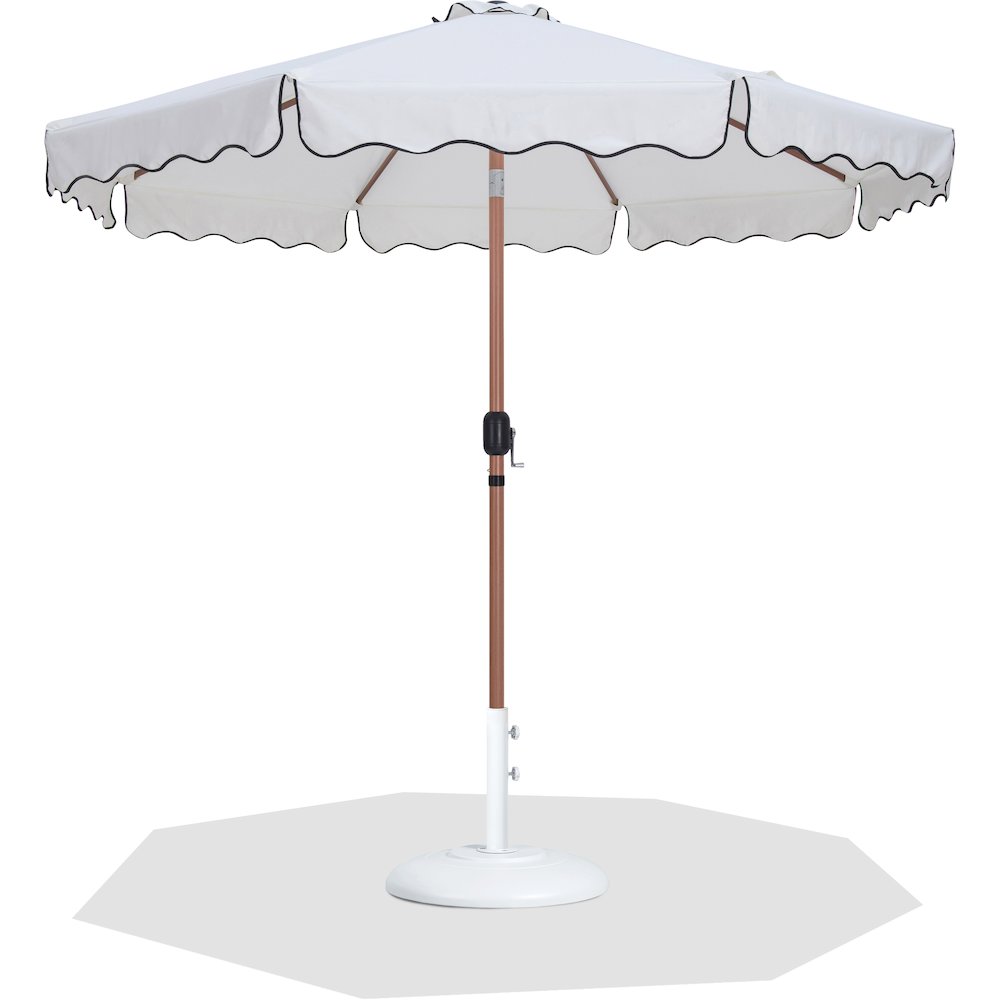 Amalfi White With Black Piping / Matte White Metal Patio Umbrella with Base Sets