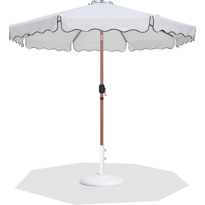 Amalfi White With Black Piping / Matte White Metal Patio Umbrella with Base Sets