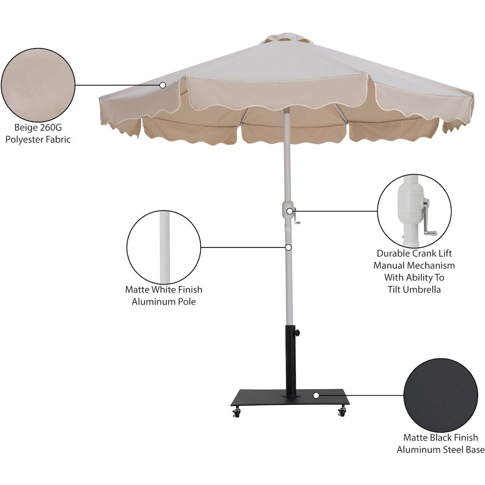 Amalfi Beige With Cream Piping / Matte Black Metal Patio Umbrella with Base Sets