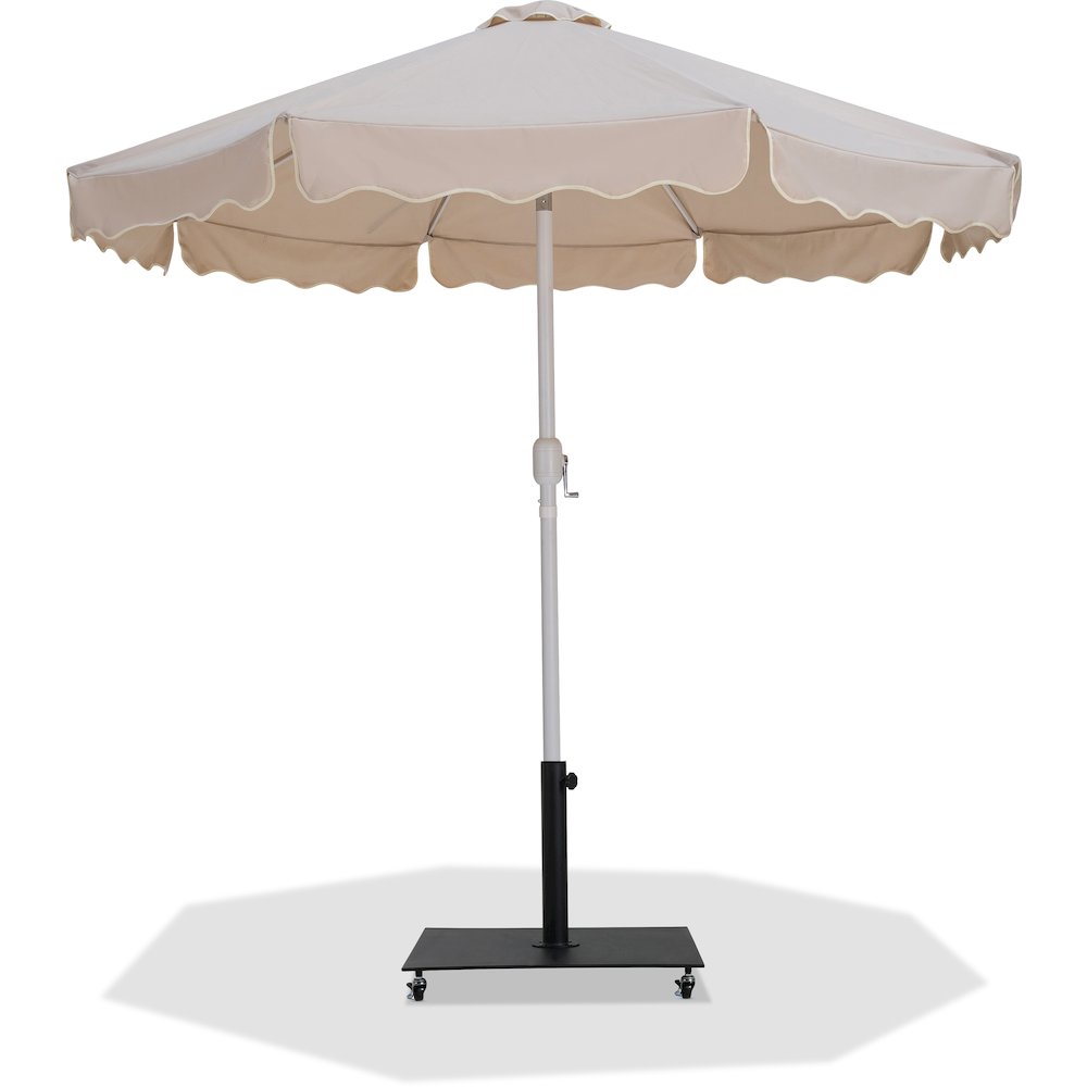 Amalfi Beige With Cream Piping / Matte Black Metal Patio Umbrella with Base Sets
