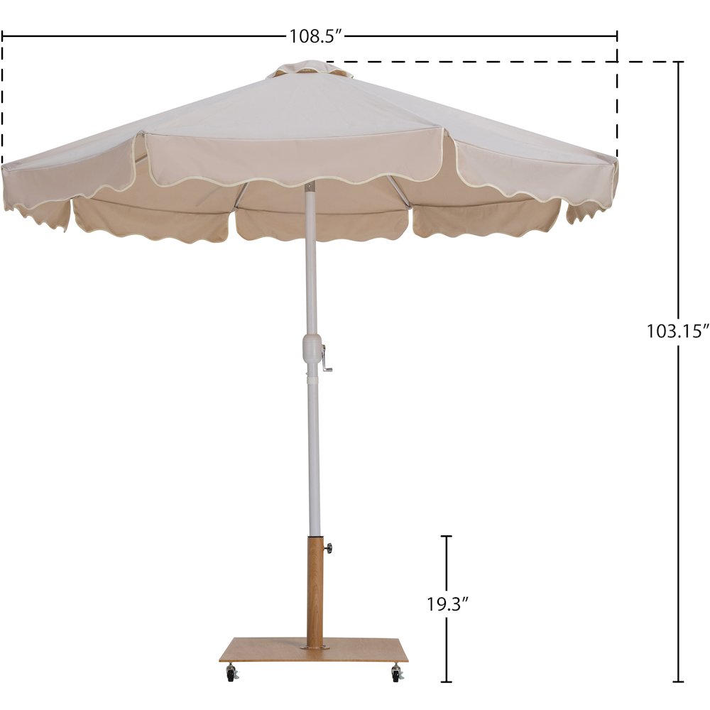 Amalfi Beige With Cream Piping / Teak Metal Patio Umbrella with Base Sets