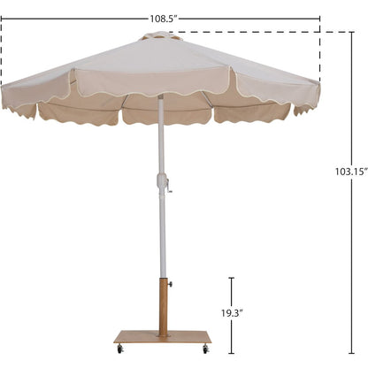 Amalfi Beige With Cream Piping / Teak Metal Patio Umbrella with Base Sets