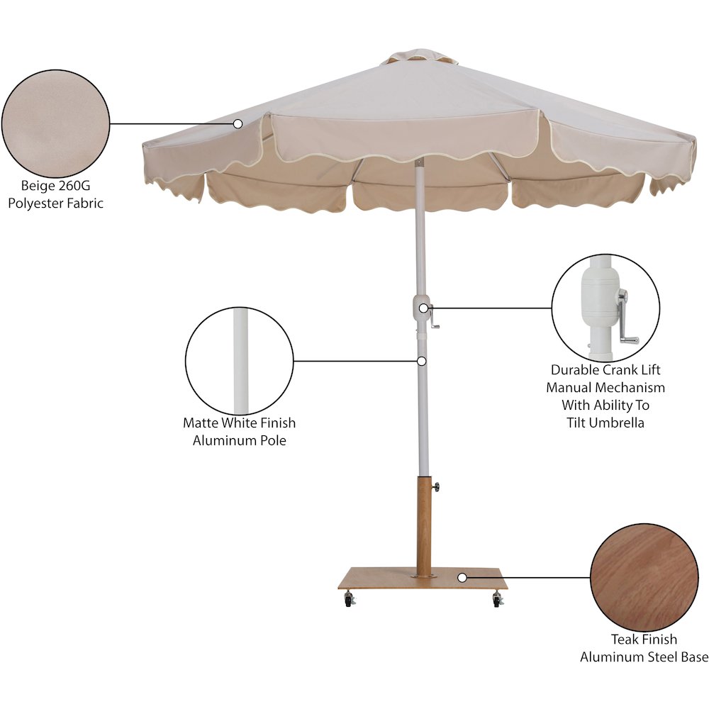 Amalfi Beige With Cream Piping / Teak Metal Patio Umbrella with Base Sets