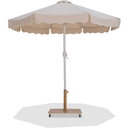 Amalfi Beige With Cream Piping / Teak Metal Patio Umbrella with Base Sets