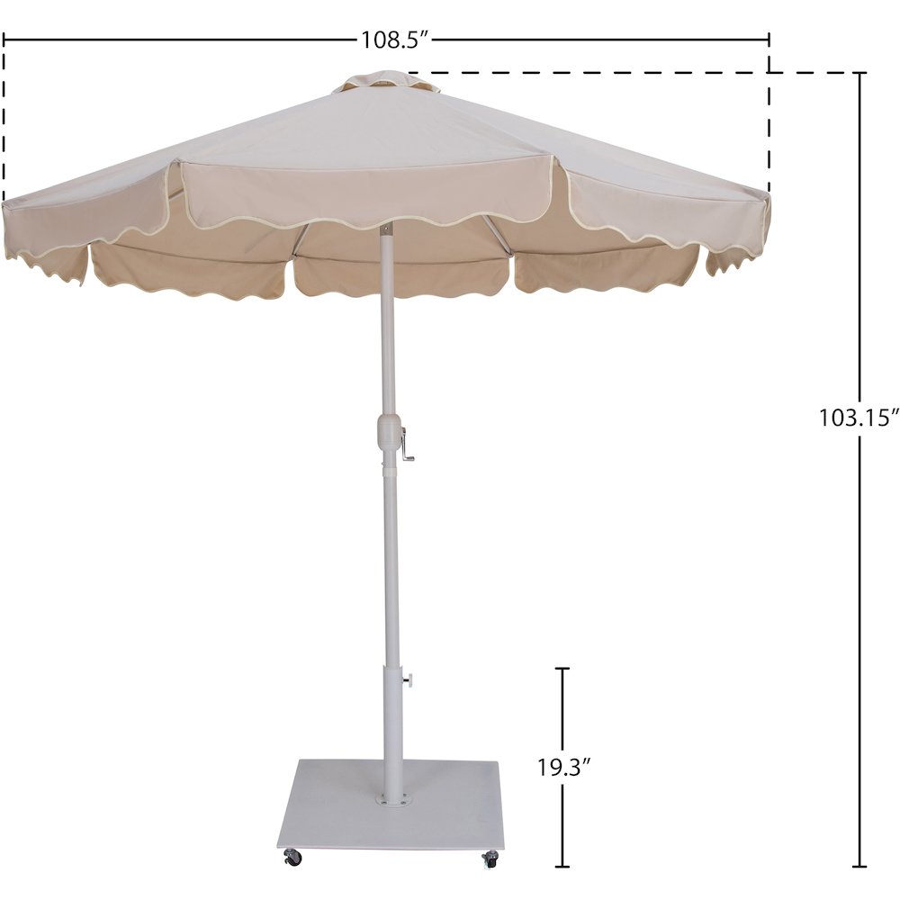 Amalfi Beige With Cream Piping / Matte White Metal Patio Umbrella with Base Sets