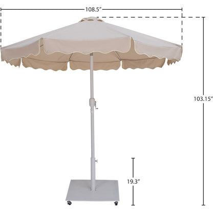 Amalfi Beige With Cream Piping / Matte White Metal Patio Umbrella with Base Sets