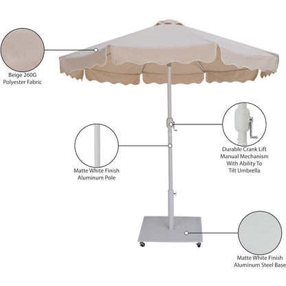 Amalfi Beige With Cream Piping / Matte White Metal Patio Umbrella with Base Sets