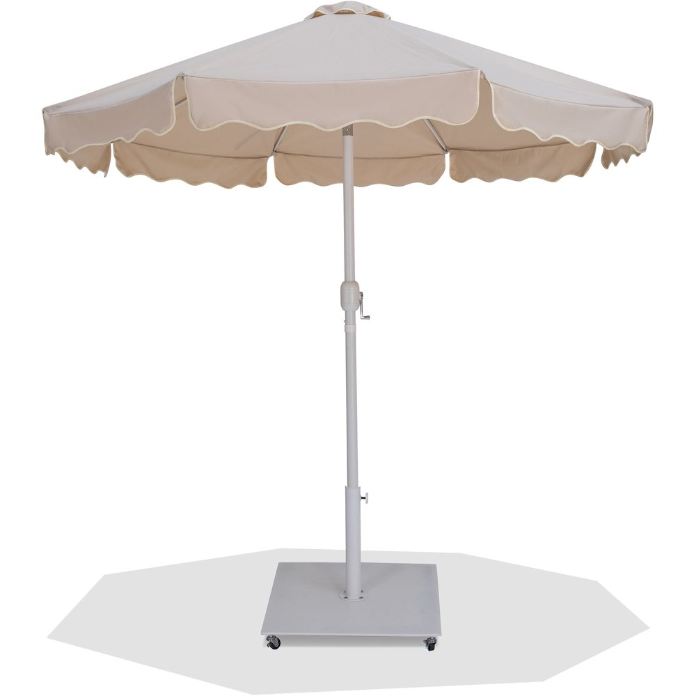 Amalfi Beige With Cream Piping / Matte White Metal Patio Umbrella with Base Sets