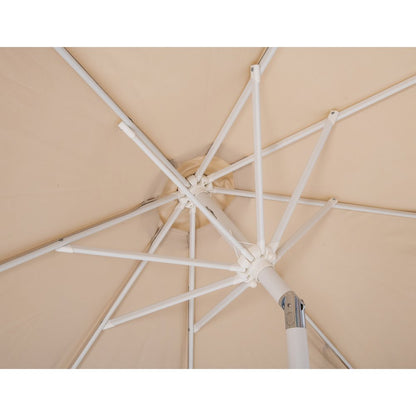 Amalfi Beige With Cream Piping / Matte White Metal Patio Umbrella with Base Sets