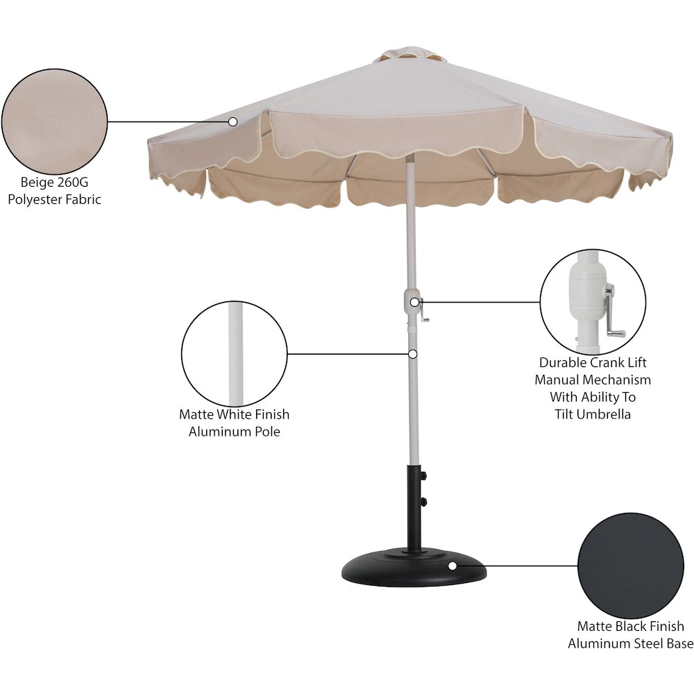 Amalfi Beige With Cream Piping / Matte Black Metal Patio Umbrella with Base Sets