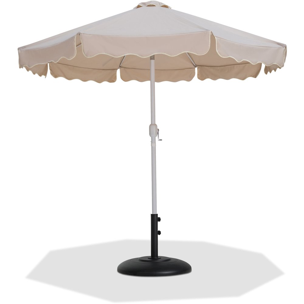 Amalfi Beige With Cream Piping / Matte Black Metal Patio Umbrella with Base Sets