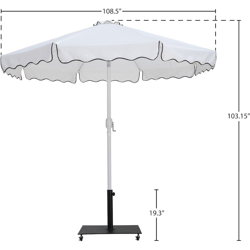 Amalfi White With Black Piping / Matte Black Metal Patio Umbrella with Base Sets