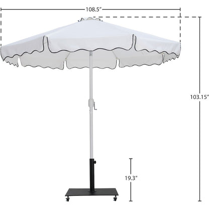 Amalfi White With Black Piping / Matte Black Metal Patio Umbrella with Base Sets