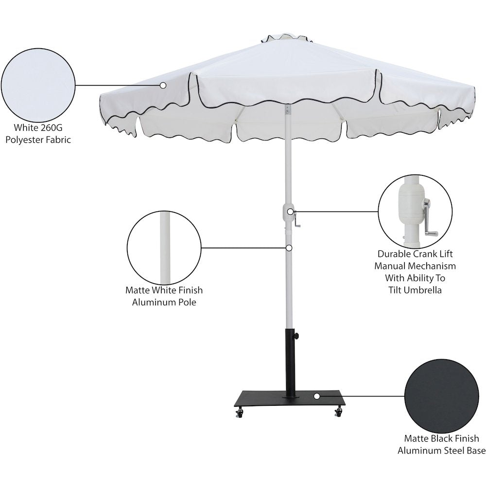Amalfi White With Black Piping / Matte Black Metal Patio Umbrella with Base Sets