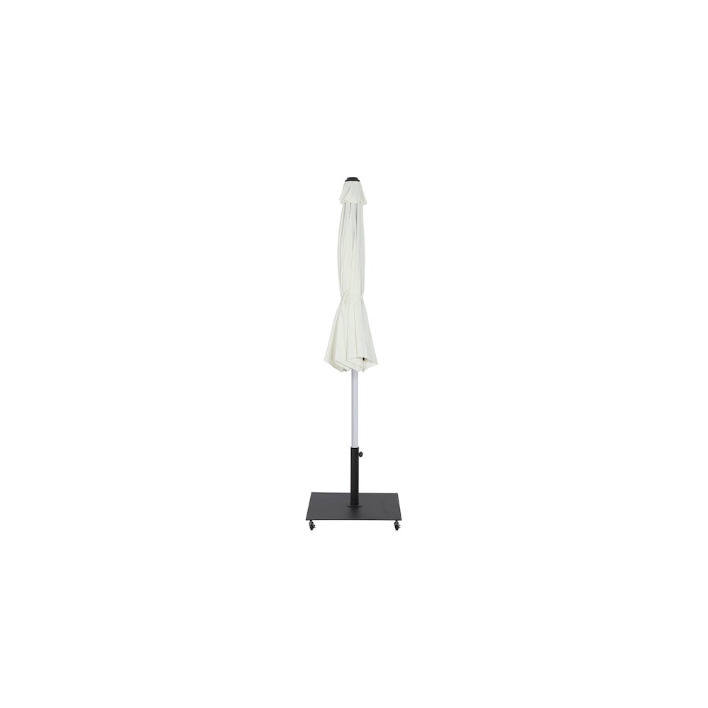 Amalfi White With Black Piping / Matte Black Metal Patio Umbrella with Base Sets