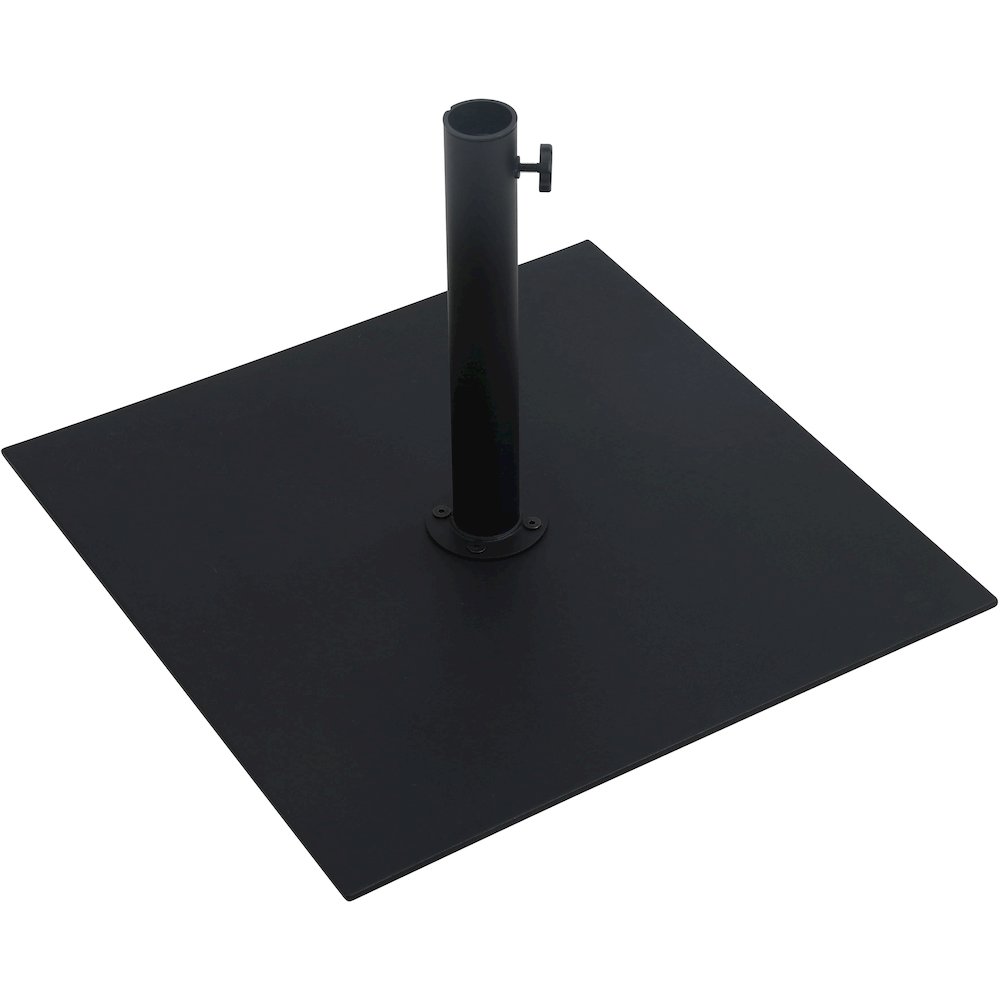Amalfi White With Black Piping / Matte Black Metal Patio Umbrella with Base Sets