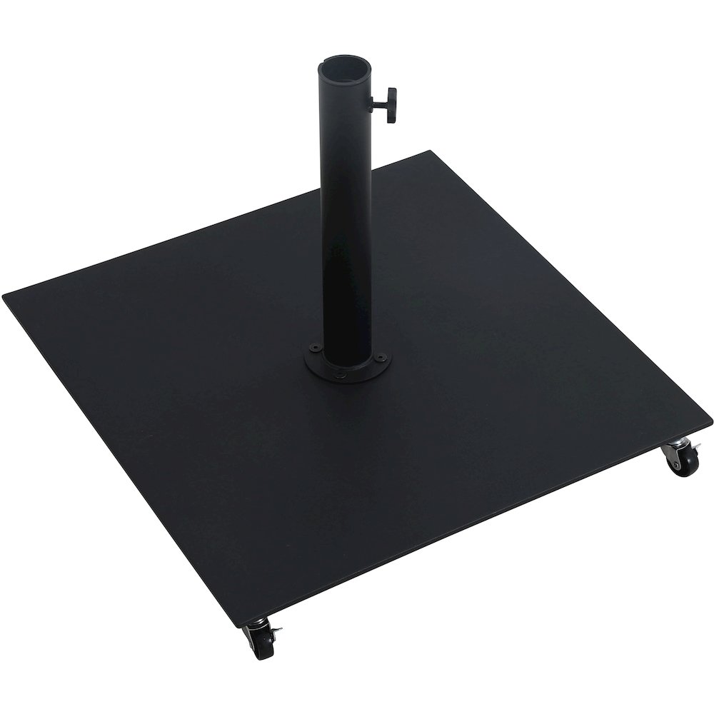 Amalfi White With Black Piping / Matte Black Metal Patio Umbrella with Base Sets