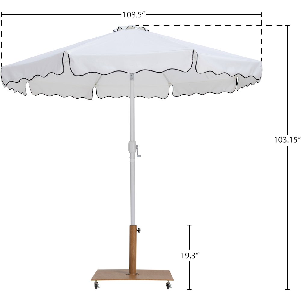 Amalfi White With Black Piping / Teak Metal Patio Umbrella with Base Sets