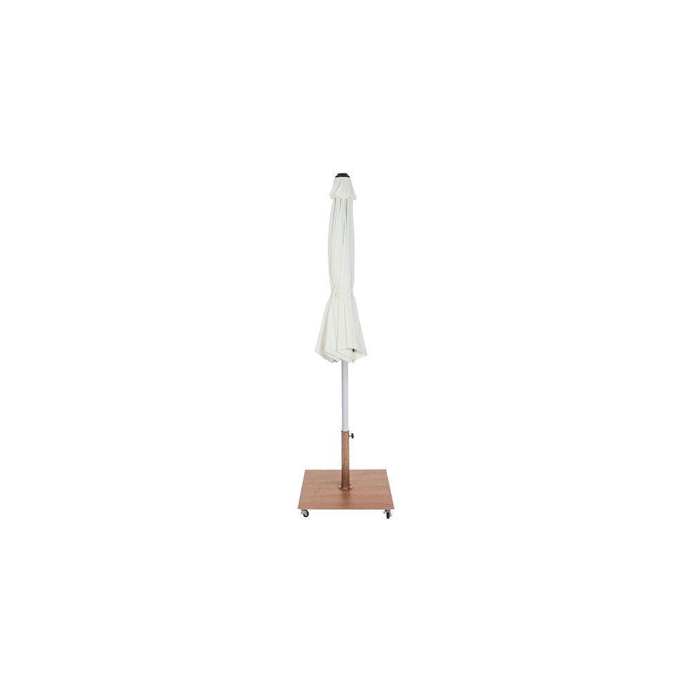 Amalfi White With Black Piping / Teak Metal Patio Umbrella with Base Sets