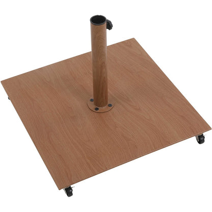Amalfi White With Black Piping / Teak Metal Patio Umbrella with Base Sets