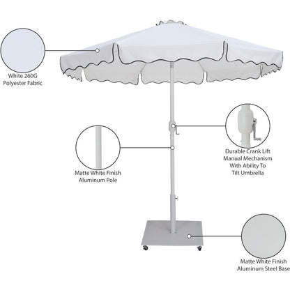 Amalfi White With Black Piping / Matte White Metal Patio Umbrella with Base Sets