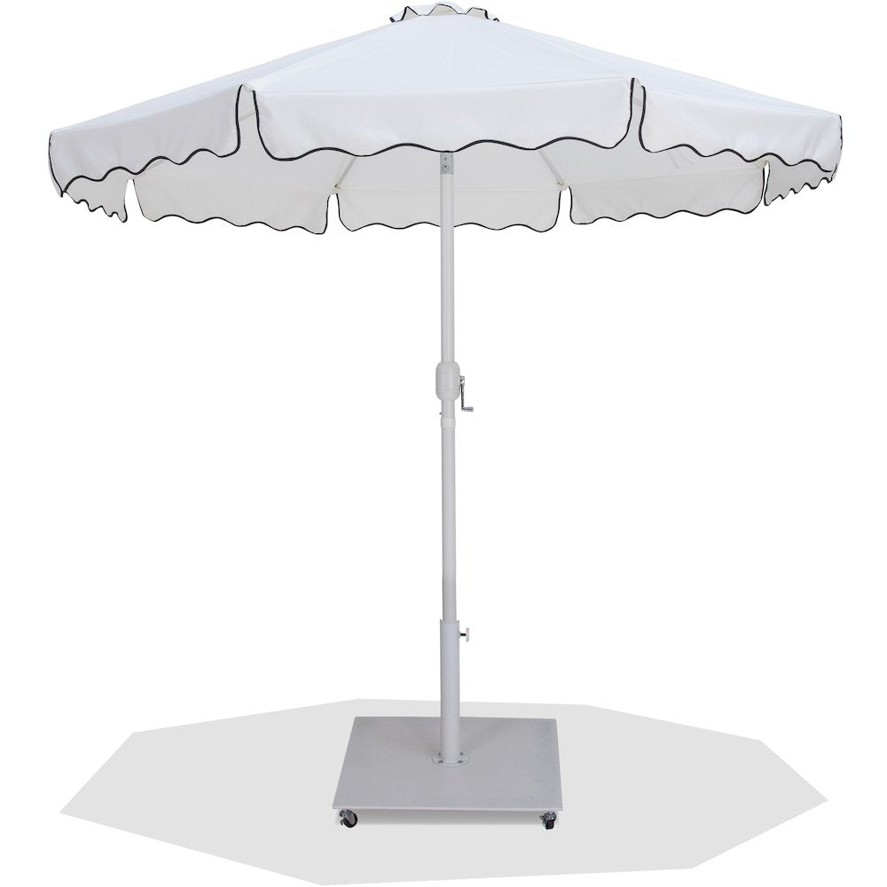 Amalfi White With Black Piping / Matte White Metal Patio Umbrella with Base Sets