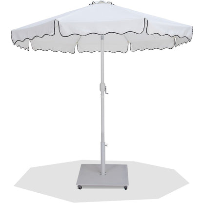 Amalfi White With Black Piping / Matte White Metal Patio Umbrella with Base Sets