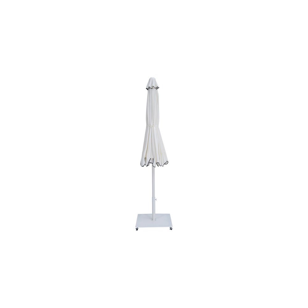 Amalfi White With Black Piping / Matte White Metal Patio Umbrella with Base Sets
