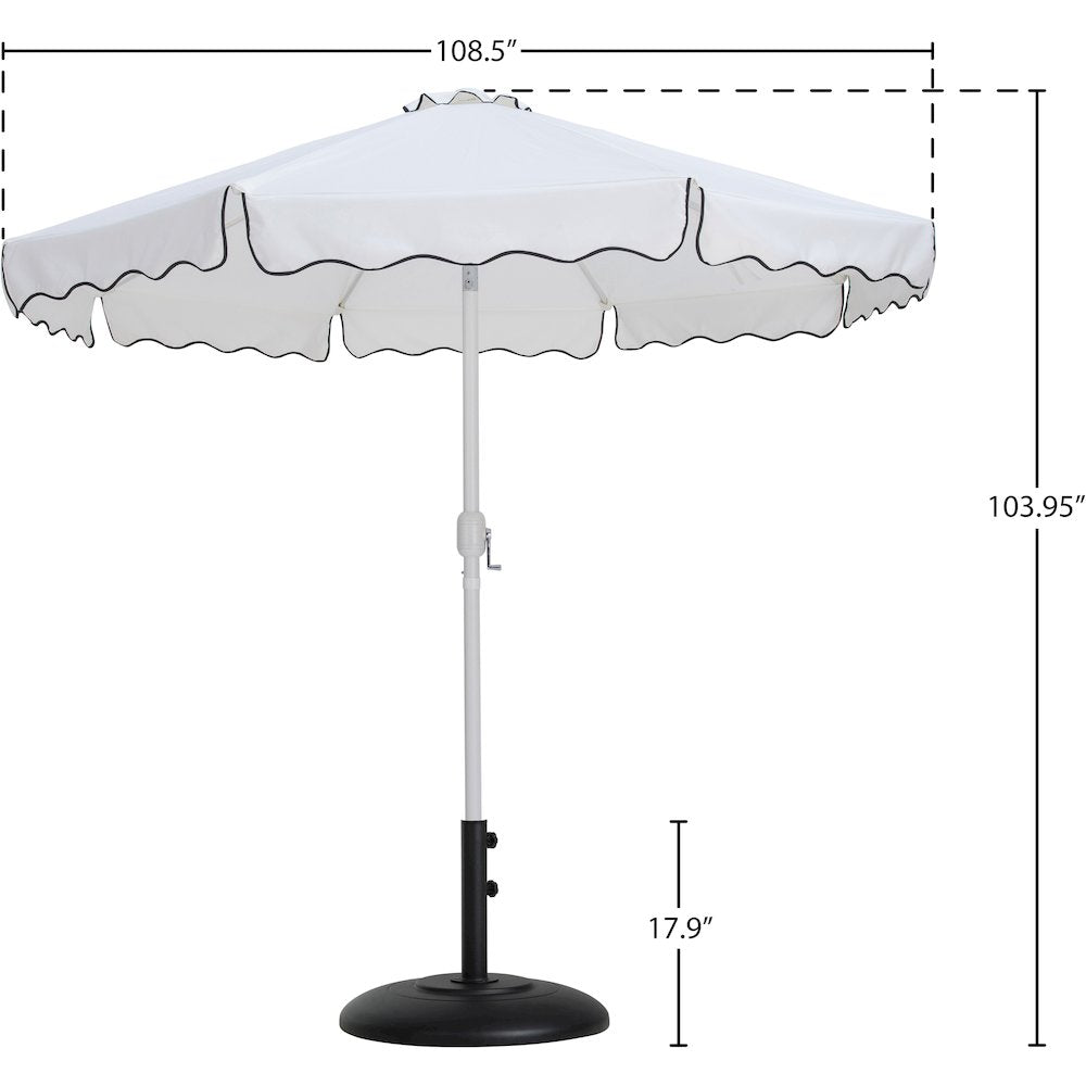 Amalfi White With Black Piping / Matte Black Metal Patio Umbrella with Base Sets