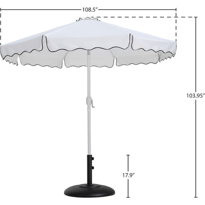 Amalfi White With Black Piping / Matte Black Metal Patio Umbrella with Base Sets