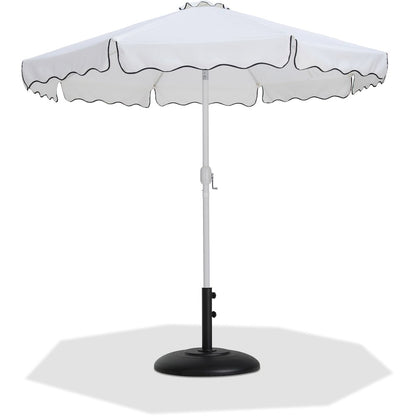 Amalfi White With Black Piping / Matte Black Metal Patio Umbrella with Base Sets