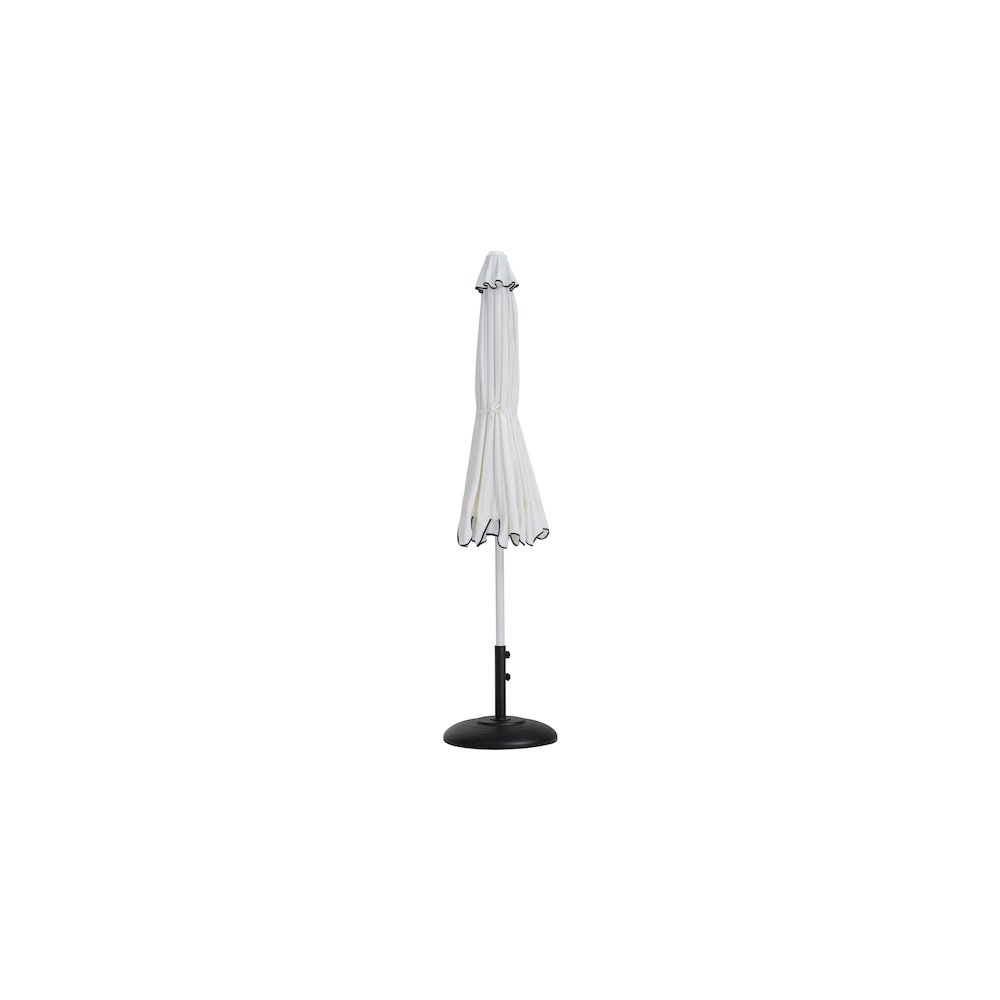 Amalfi White With Black Piping / Matte Black Metal Patio Umbrella with Base Sets