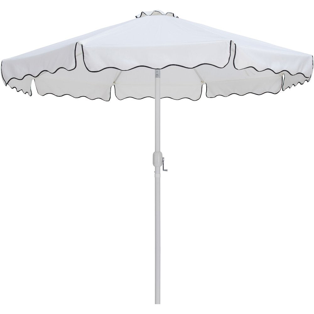 Amalfi White With Black Piping / Matte Black Metal Patio Umbrella with Base Sets