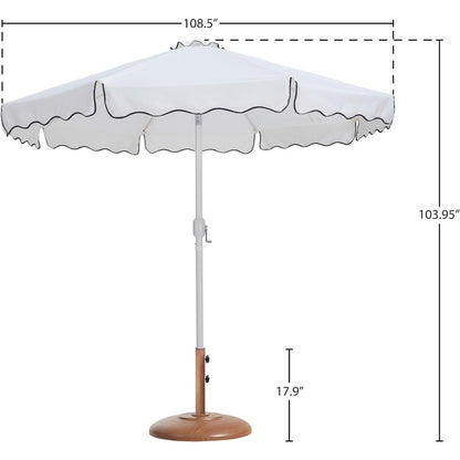 Amalfi White With Black Piping / Teak Metal Patio Umbrella with Base Sets