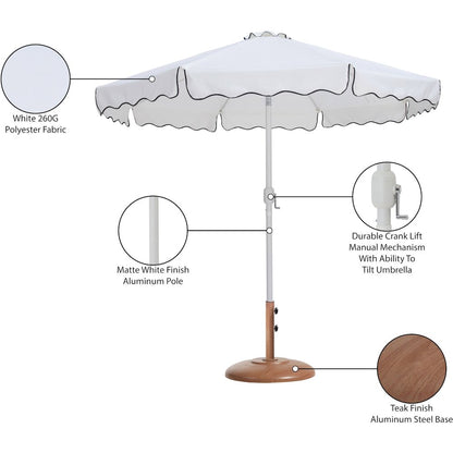 Amalfi White With Black Piping / Teak Metal Patio Umbrella with Base Sets