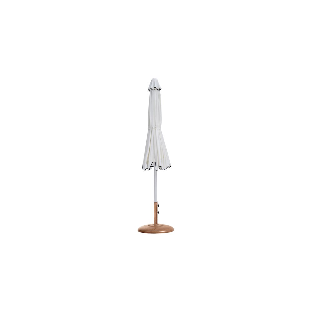 Amalfi White With Black Piping / Teak Metal Patio Umbrella with Base Sets