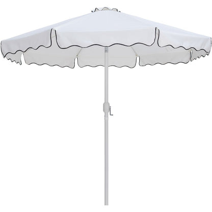 Amalfi White With Black Piping / Teak Metal Patio Umbrella with Base Sets