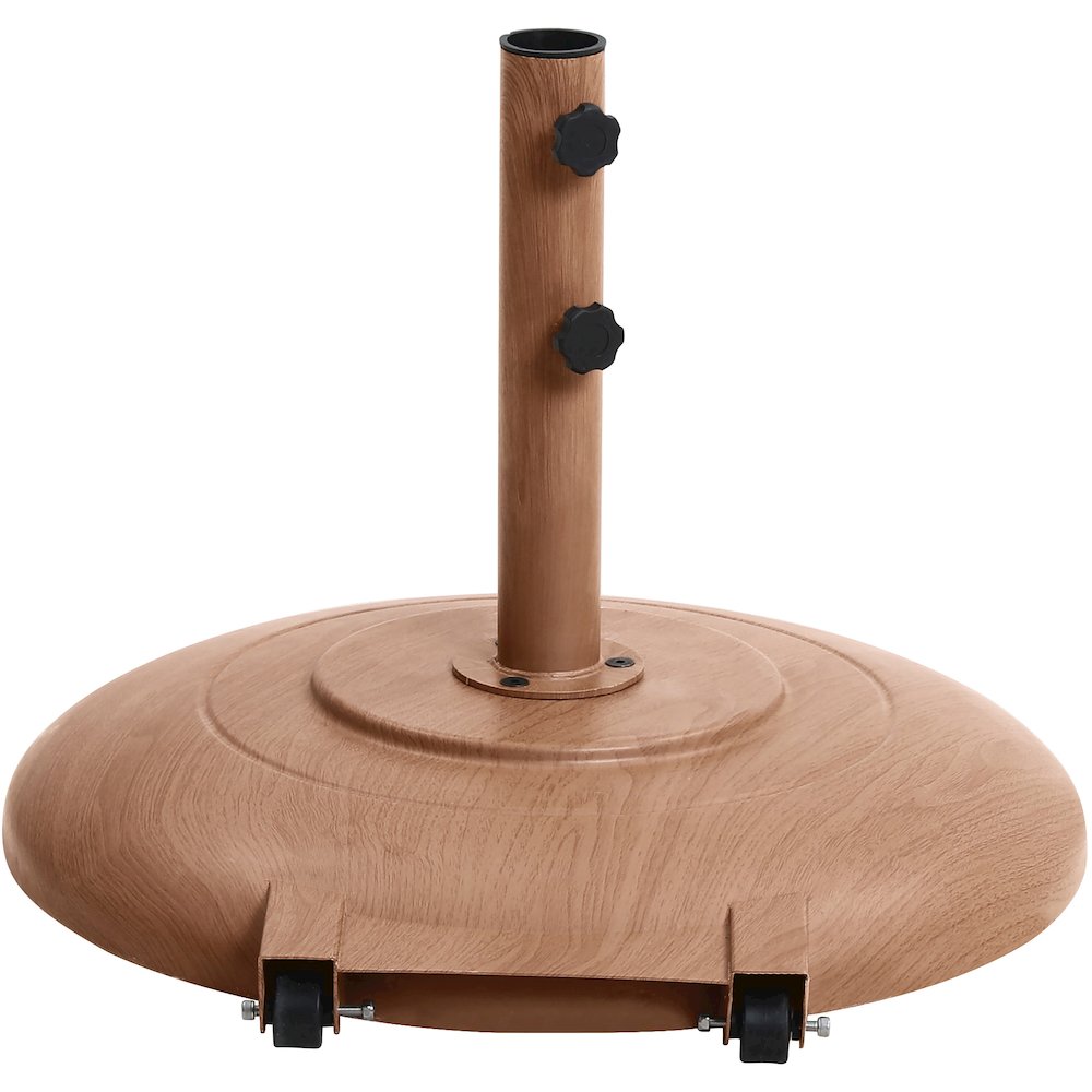 Amalfi White With Black Piping / Teak Metal Patio Umbrella with Base Sets