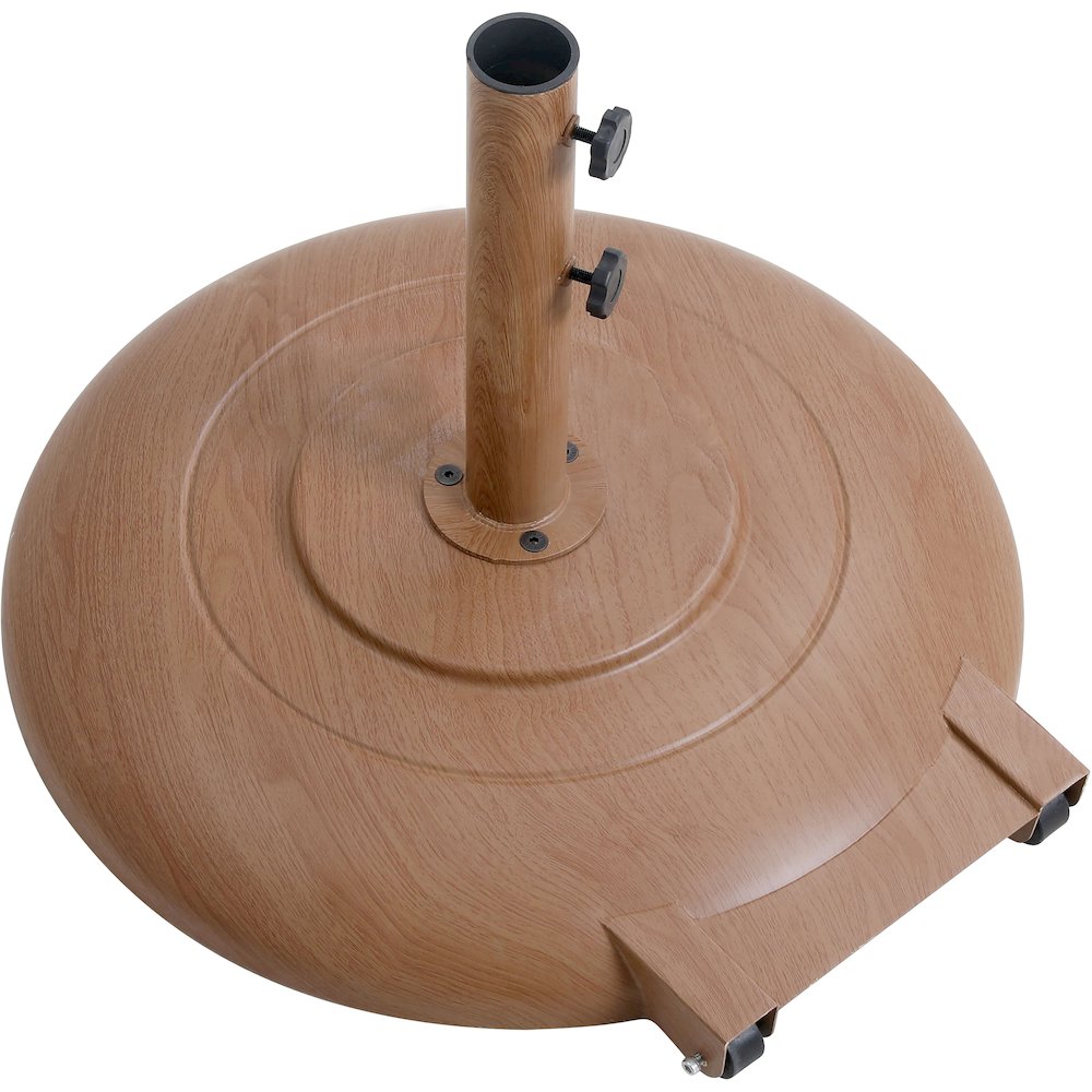 Amalfi White With Black Piping / Teak Metal Patio Umbrella with Base Sets