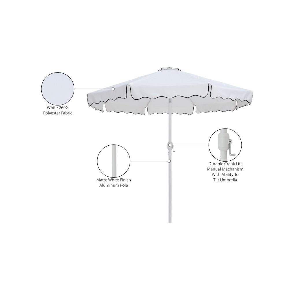 Amalfi White With Black Piping Fabric Patio Umbrellas