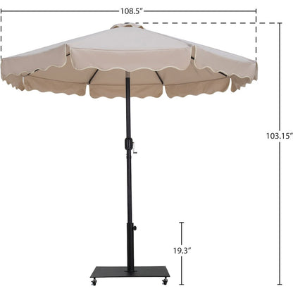 Amalfi Beige With Cream Piping / Matte Black Metal Patio Umbrella with Base Sets