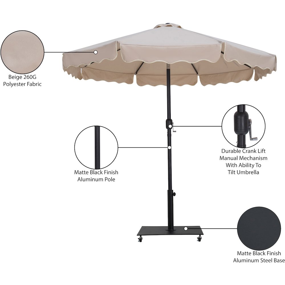 Amalfi Beige With Cream Piping / Matte Black Metal Patio Umbrella with Base Sets