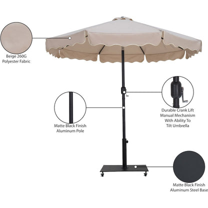 Amalfi Beige With Cream Piping / Matte Black Metal Patio Umbrella with Base Sets
