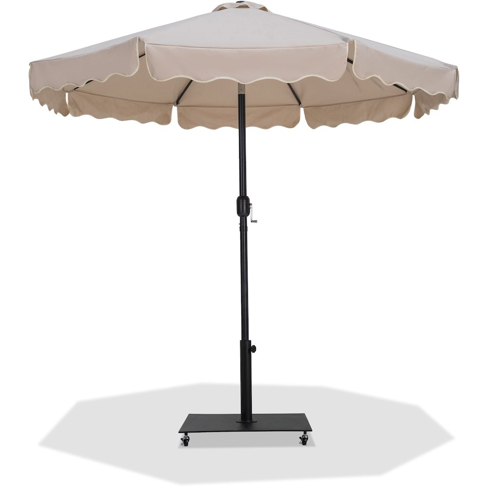 Amalfi Beige With Cream Piping / Matte Black Metal Patio Umbrella with Base Sets